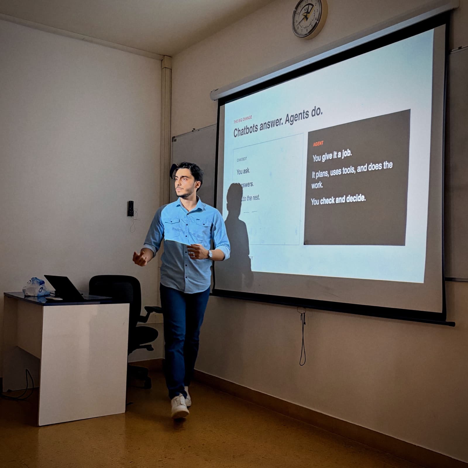 Mohammad Zbib leading the AI Agents workshop at Al Maaref University