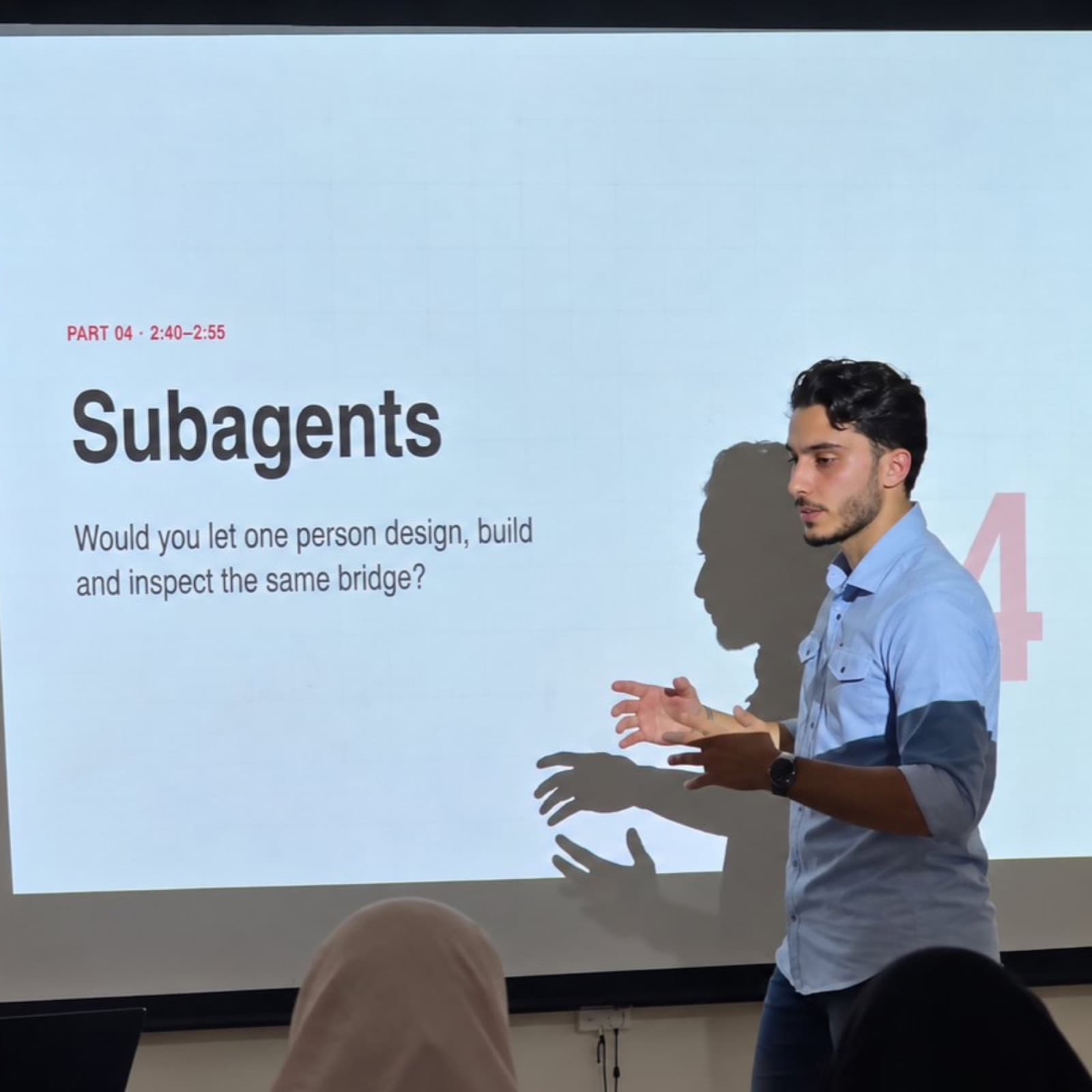 Mohammad Zbib leading the AI Agents workshop at Al Maaref University, photo 3